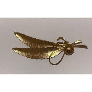 Vintage 60s Gold Tone Barrette Double Leaf & Bow Clip Back Leaves Approx 2 3/4"